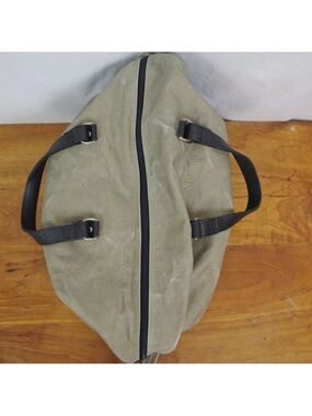 Crate & Barrel Zip Top Canvas Weekender Duffel Bag in Olive with Black Handles